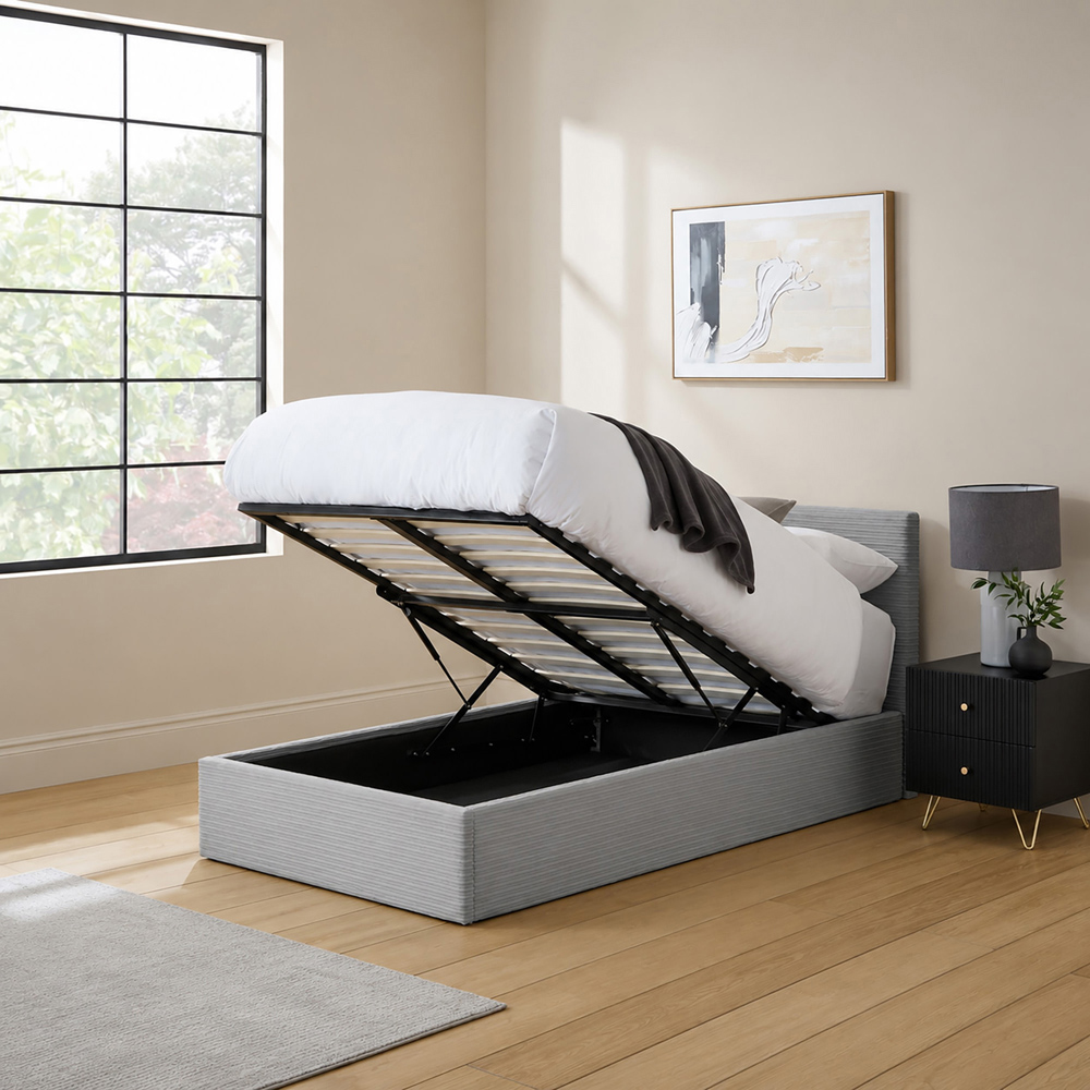 GFW Single Grey Corduroy End Lift Ottoman Bed Image 4