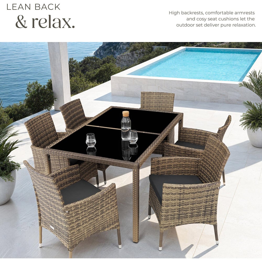 tectake Lisbon 6 Seater Rattan Garden Dining Set Natural and Dark Grey Image 4