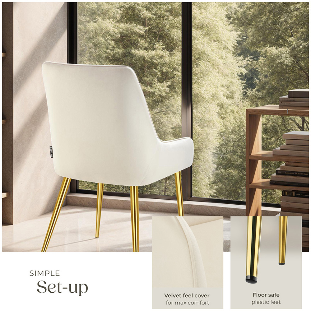 tectake Avane Set of 4 Beige Velvet High Backrest Dining Chair Image 8