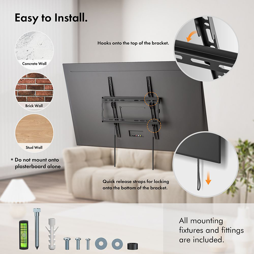 VonHaus 32 to 70 inch Flat to Wall TV Mount Image 6