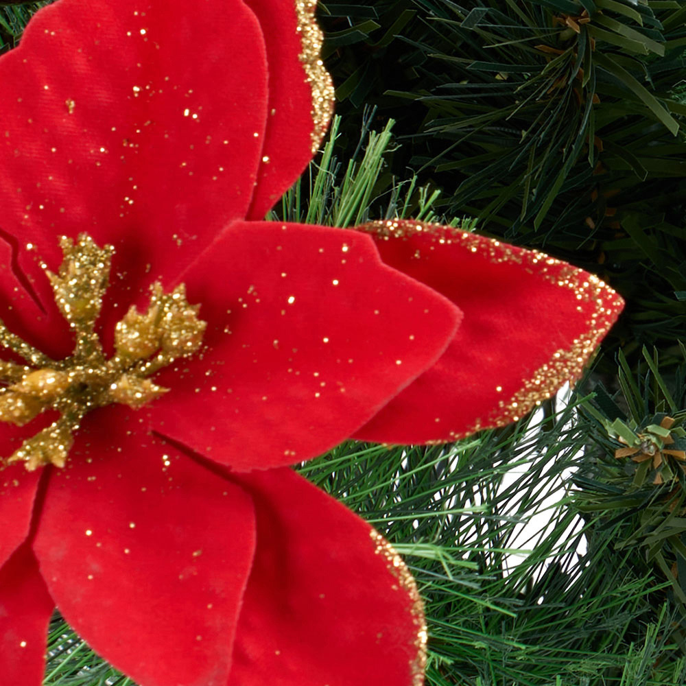 Living and Home Red Poinsettias and Pinecones Artificial Christmas Urn Filler 2 Pack Image 3