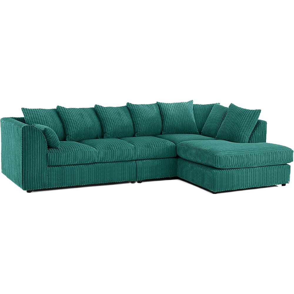 Luxor 4 Seater Teal Jumbo Cord Right Hand Facing Scatter Back L Shaped Corner Sofa Set Image 2