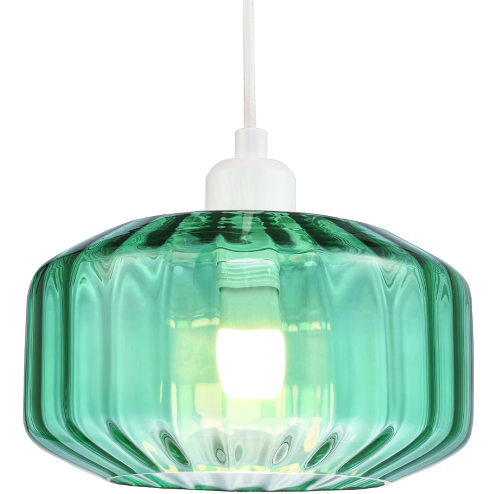 Happy Homewares Emerald Green Ribbed Glass Flat Style Pendant Shade Image 6