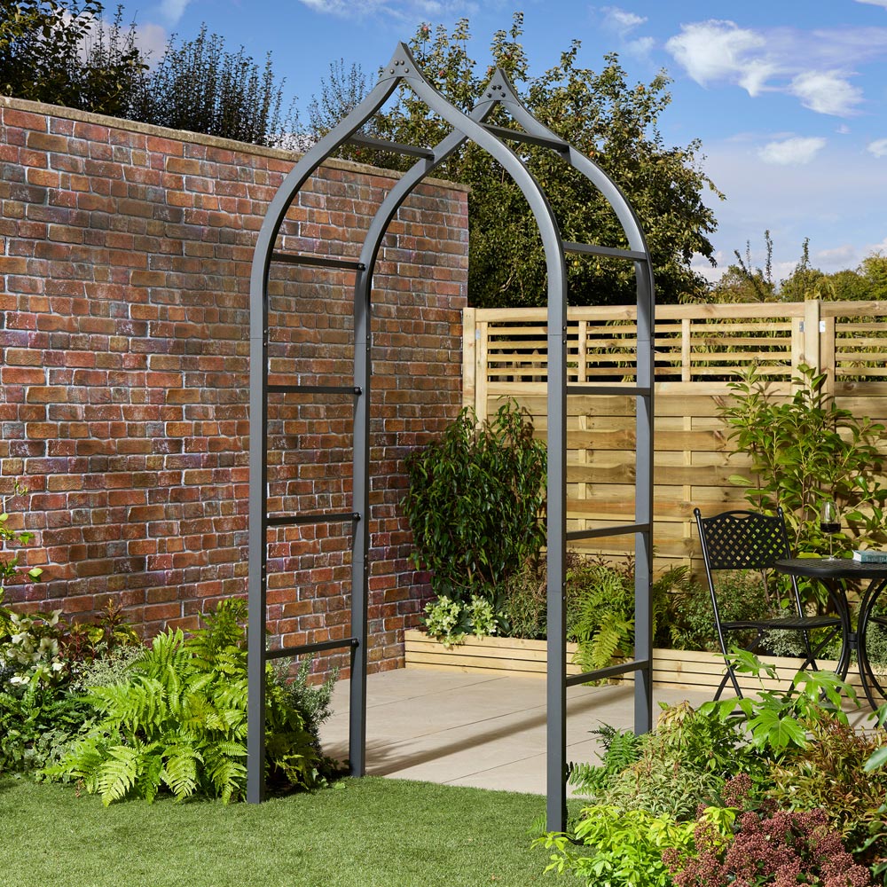 Rowlinson Palermo 3.4 x 2ft Gunmetal Grey Steel Baroque-Inspired Arch Image 4