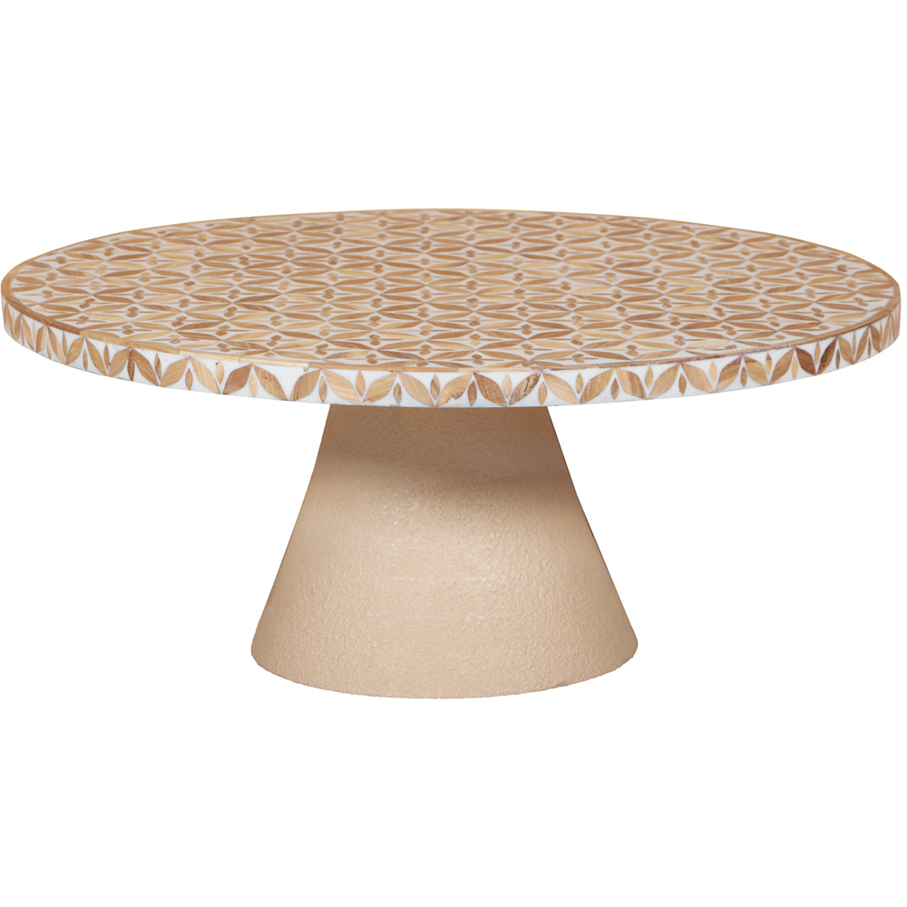 IH Design Acacia Wood Inlay Floral Round Low Coffee Table Image 3