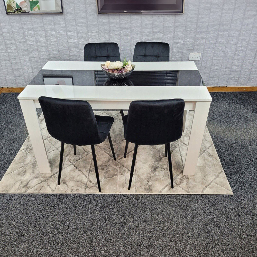 Portland Velvet and Wood 4 Seater Dining Set White and Black Image 4