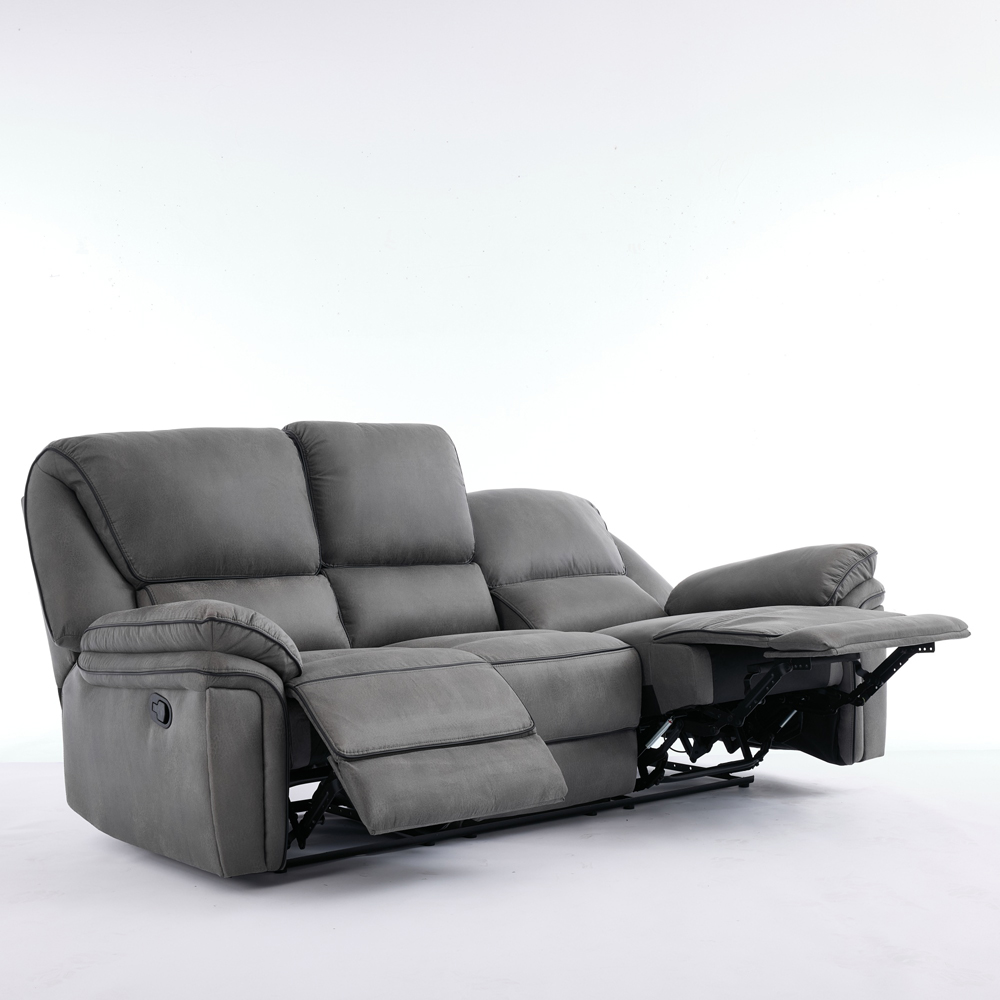 Langham 3 Seater Light Grey Leathaire Manual Recliner Sofa Image 3