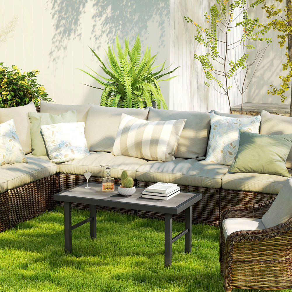 Outsunny Grey Wood Effect Garden Coffee Table Image 5