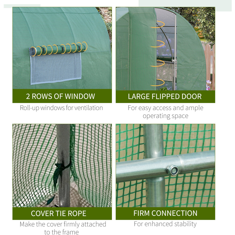 Outsunny Green Steel 6.5 x 10ft Walk In Polytunnel Greenhouse Image 5