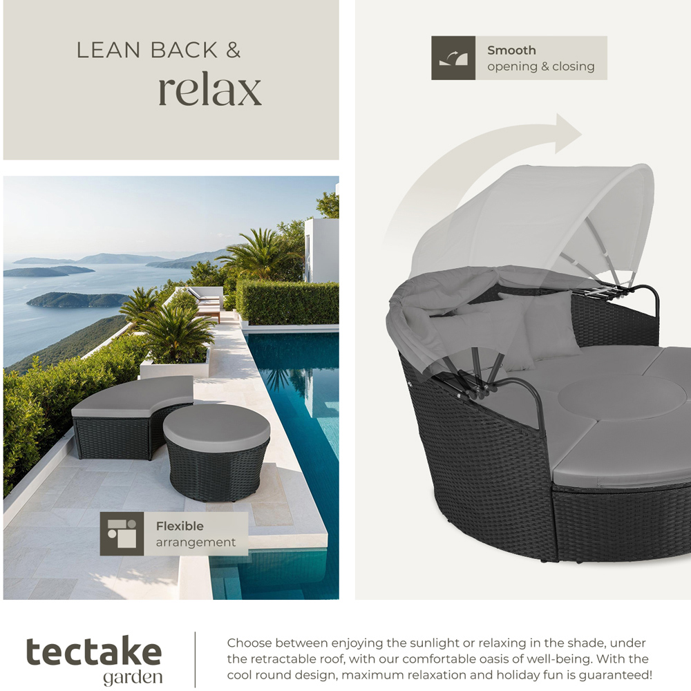 tectake Santorini Black Modular Sun Lounger with Shade Canopy Image 5