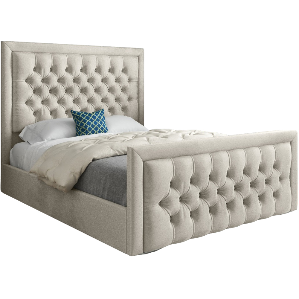 Rovigo Single Silver Soft Velvet Upholstered Bed Frame with Deep Buttoned Headboard Image 2