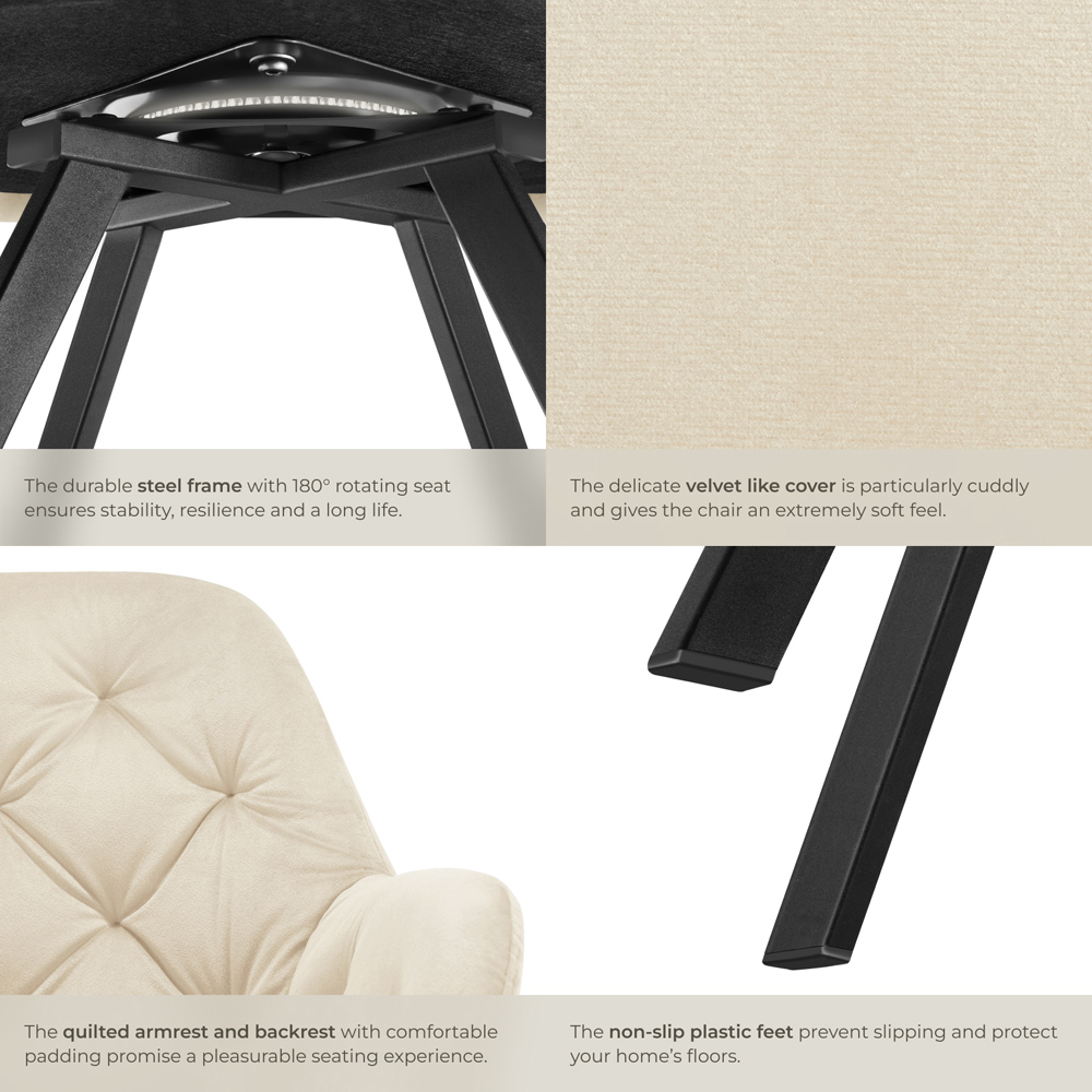 tectake Lucia Cream Quilted Armchair Image 5