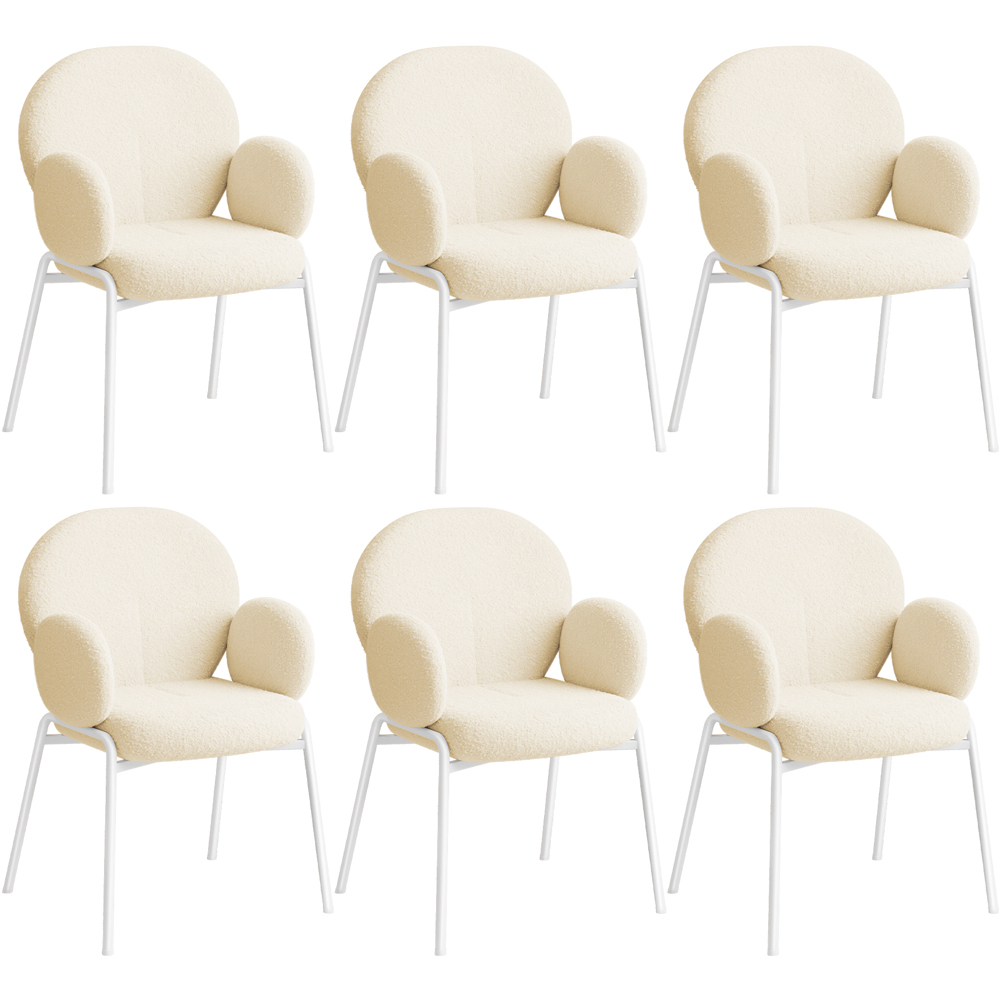 tectake Set of 6 Cream Boucle Padded Dining Chair Image 2