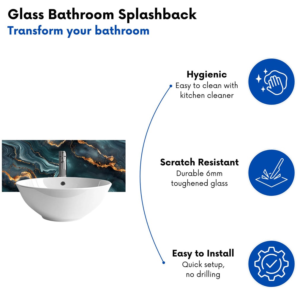 Warren Reed Designer Gold and Blue Marble Effect Bathroom Splashback 25 x 60cm Image 4