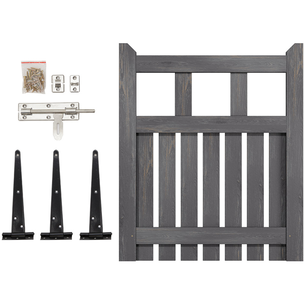 Living and Home 2.4 x 3ft Grey Wooden Garden Fence Gate with Latch Image 6