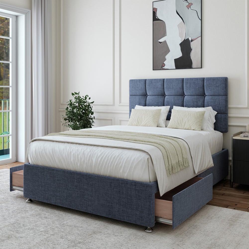 Bedmaster King Size Midnight Linen 2 Drawer Divan Base with Pearl Headboard Image 2