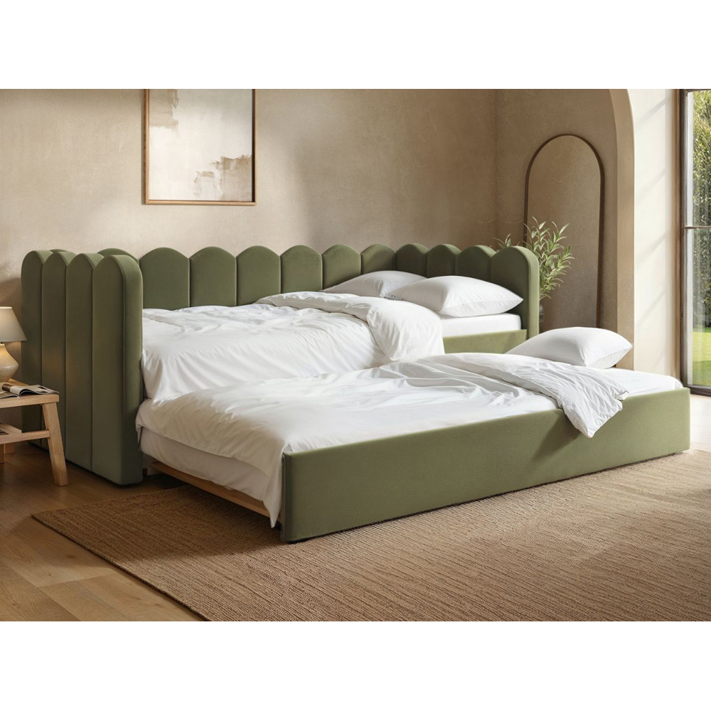 Flair Esme Cloud Khaki Velvet Day Bed with Trundle Image 4