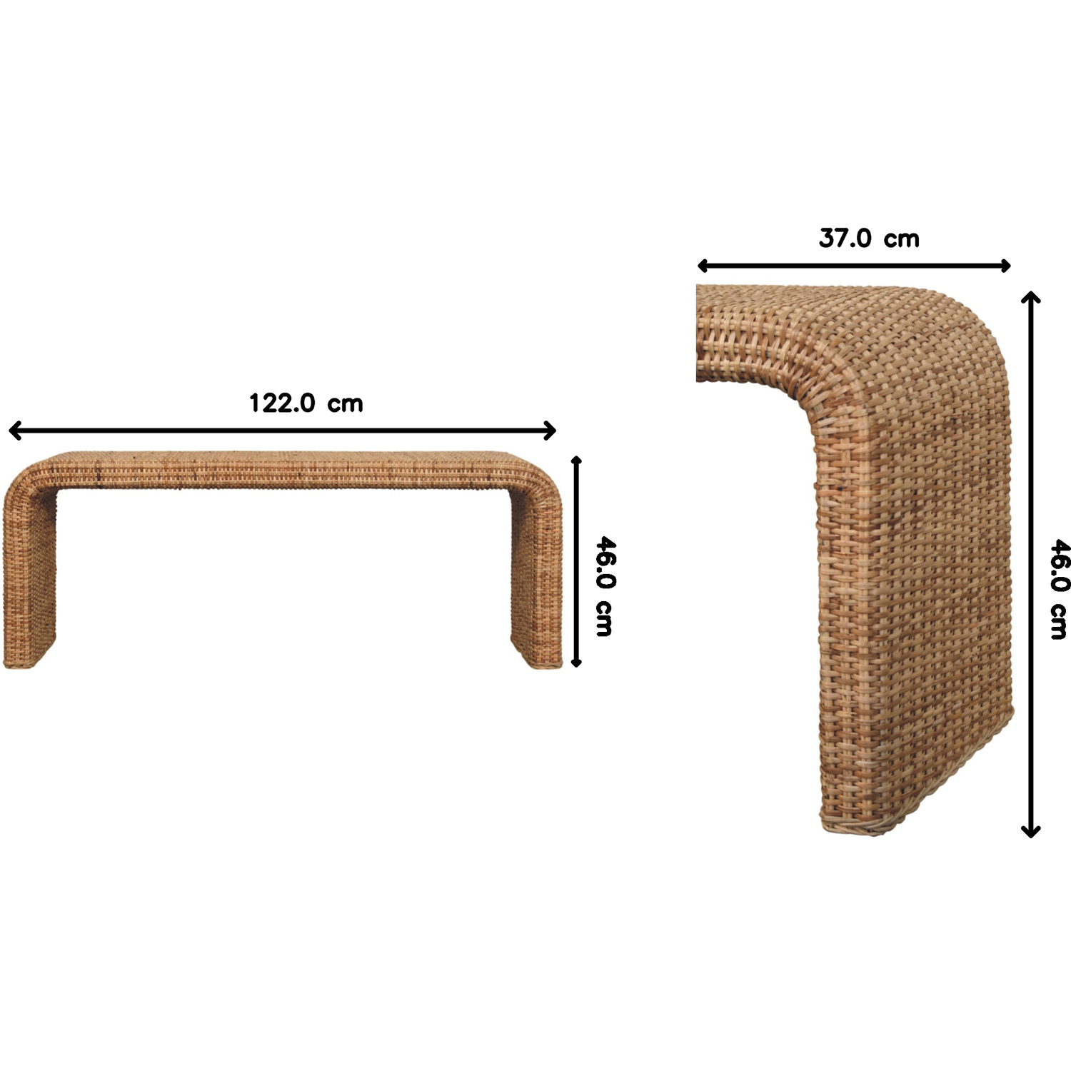 Artisan Furniture Solid Wood Beige Rattan Weave Bench Image 8