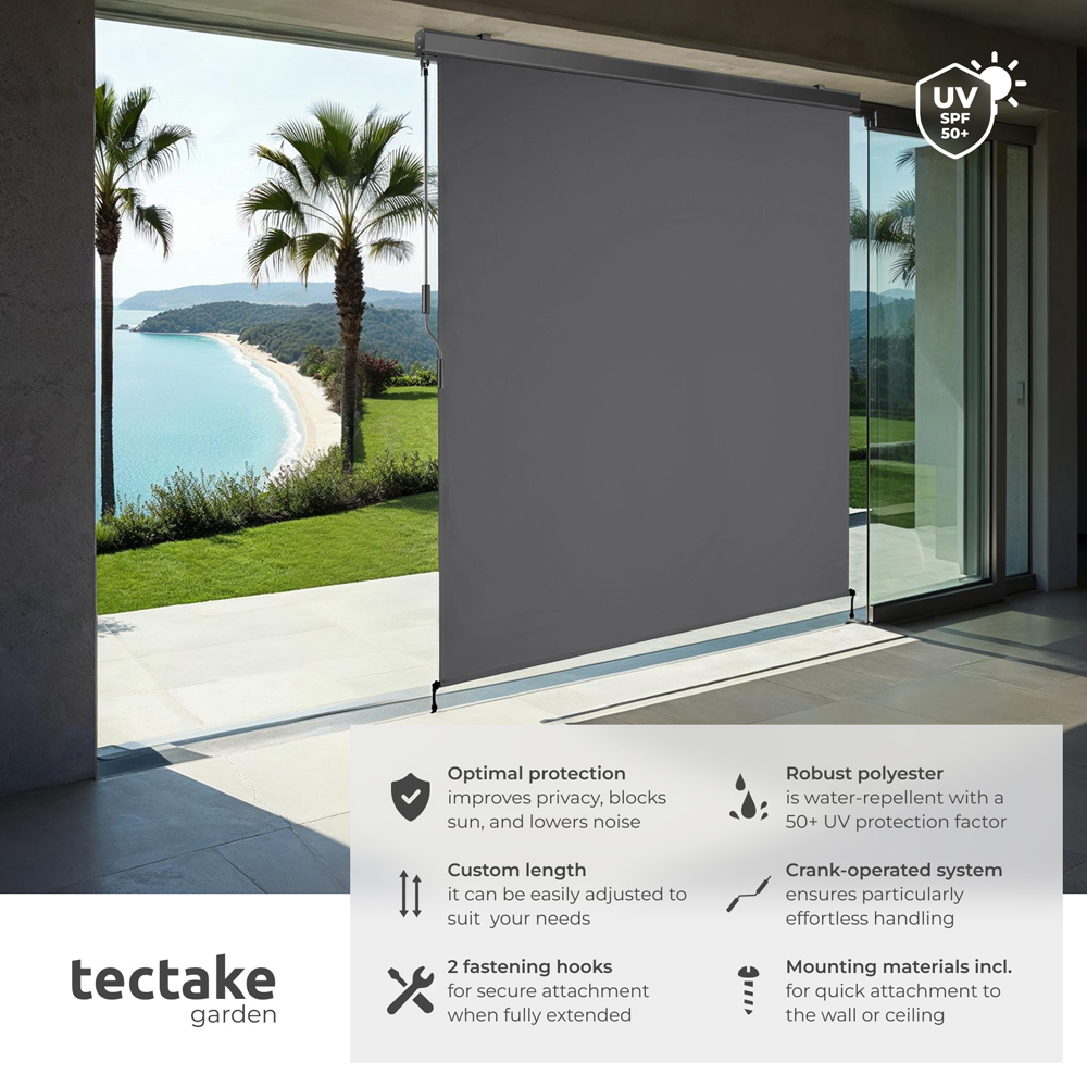 tectake Eloise Black Vertical Awning with 2 Wall Brackets 1.6 x 2.5m Image 6