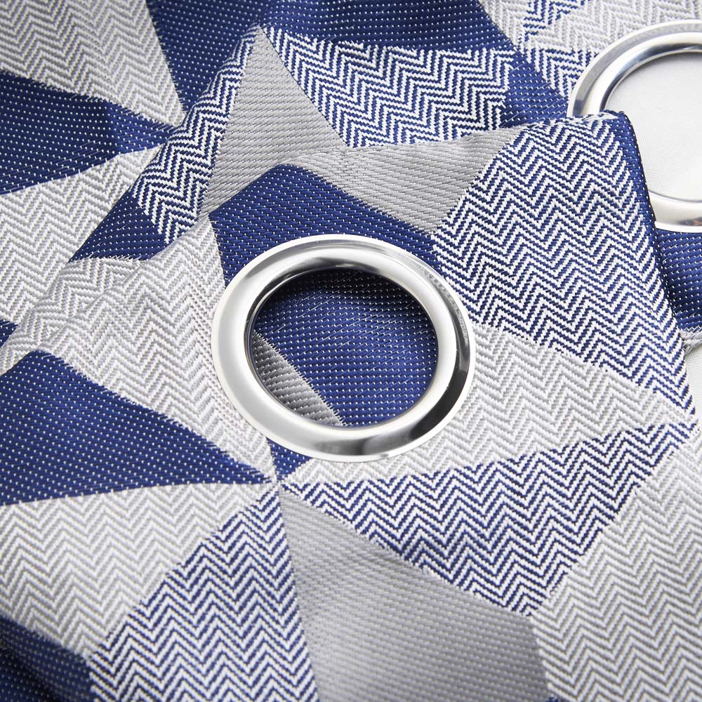 Alan Symonds Scandi Blue Grey Silver Jacquard Lined Ring Top Eyelet Curtains 117 x 228cm Image 2