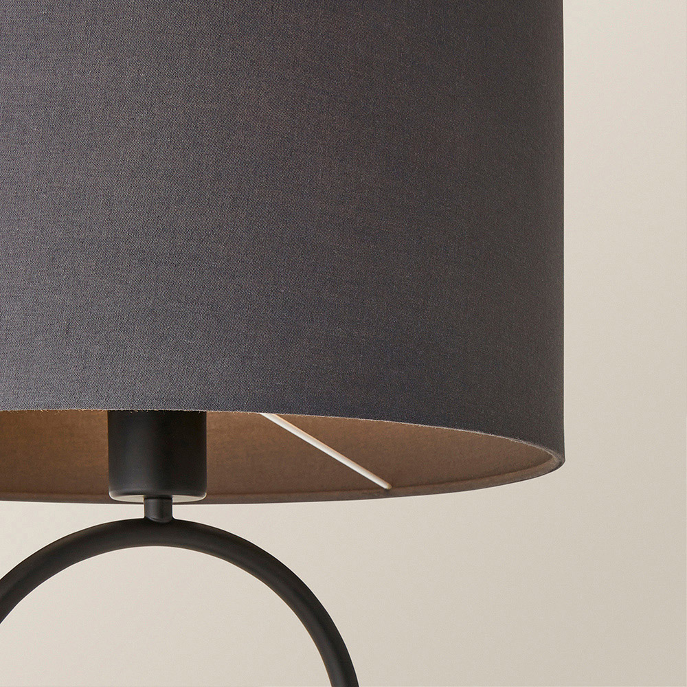 ValueLights Antonia Charcoal Fabric Drum Shade Matte Black Oval LED Table Lamp Image 3
