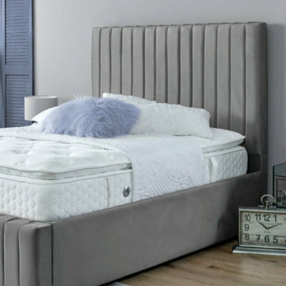 DS Living Savoy Single Grey Panel Line Soft Velvet Bed Frame Image 2