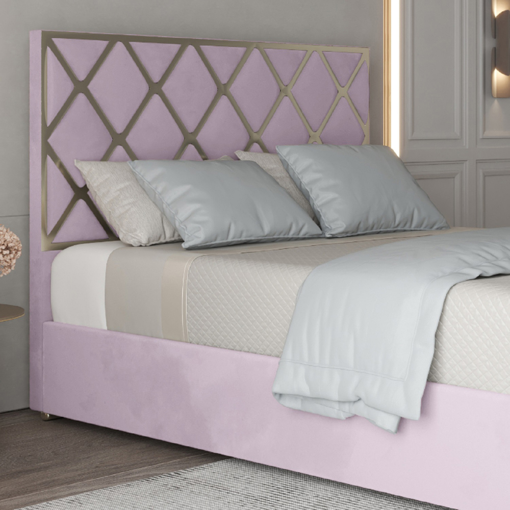 Tammy Super King Size Pink Soft Velvet Upholstered Metal Bed Frame with Panelled Headboard Image 3