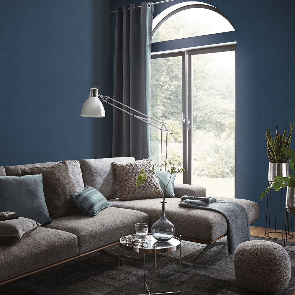 Elle Decoration Luxury Plain Blue Woven Vinyl Wallpaper by Erismann Image 2