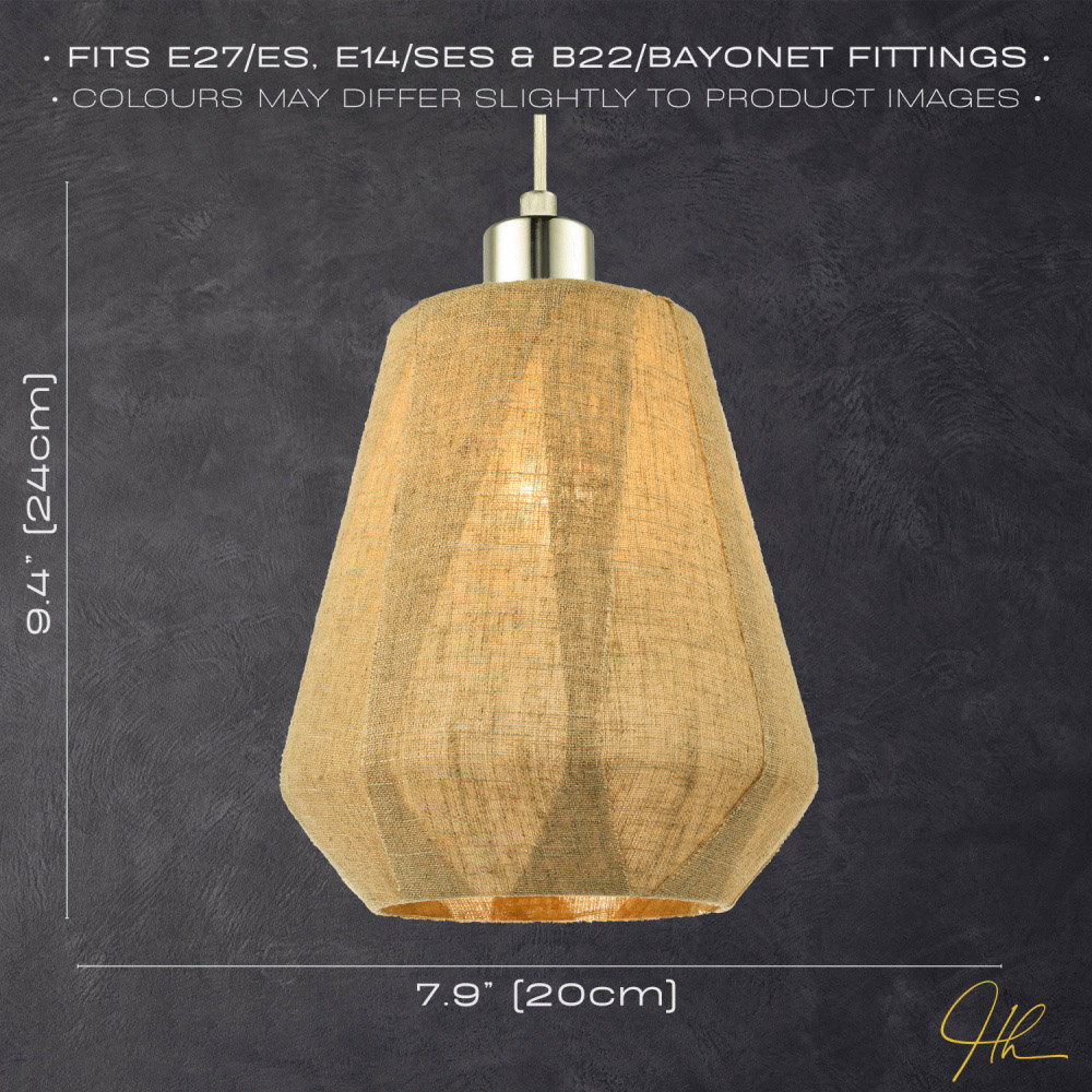 Happy Homewares Natural Oatmeal Linen Glass Pendant Lamp Shade Image 7