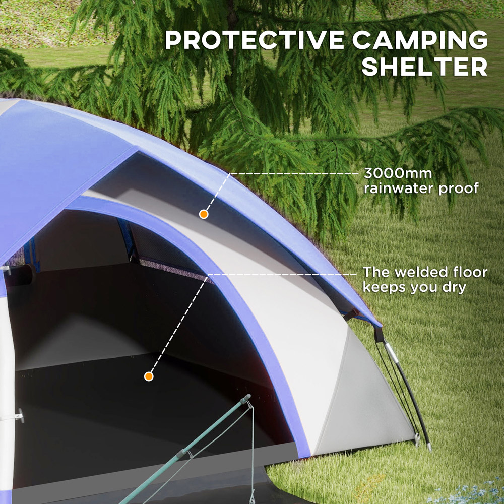 Outsunny 2 Person Waterproof Camping Tent with Sewn-in Groundsheet Blue Image 5