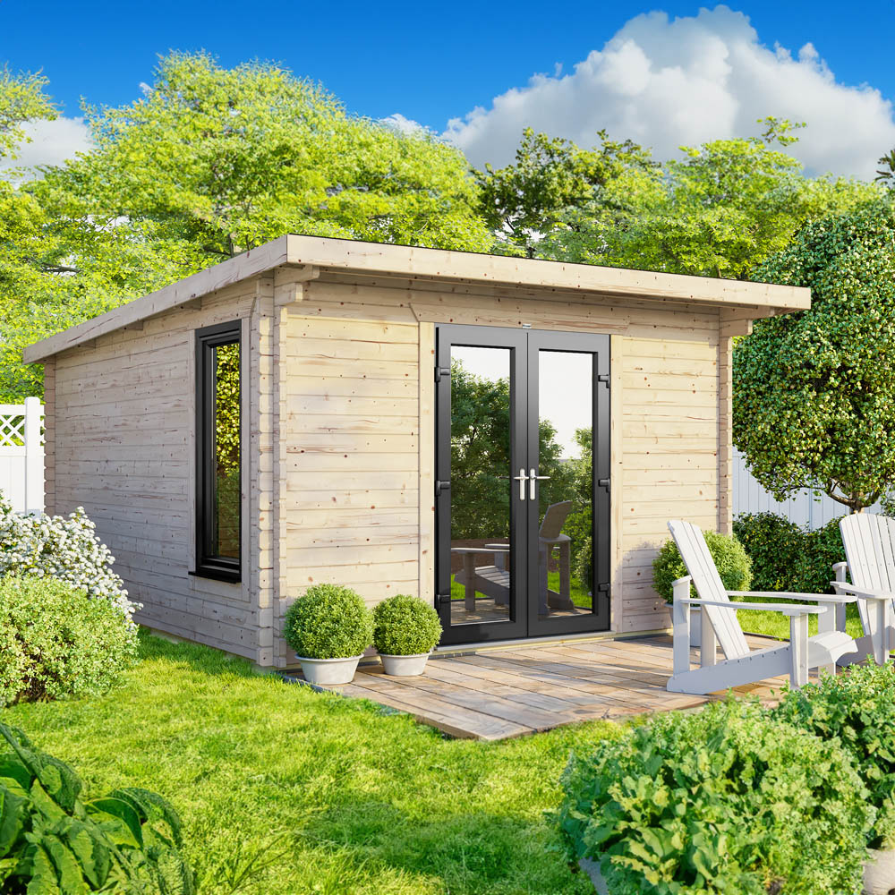 Power Sheds 12 x 12ft Centre Double Door Pent Log Cabin Image 2