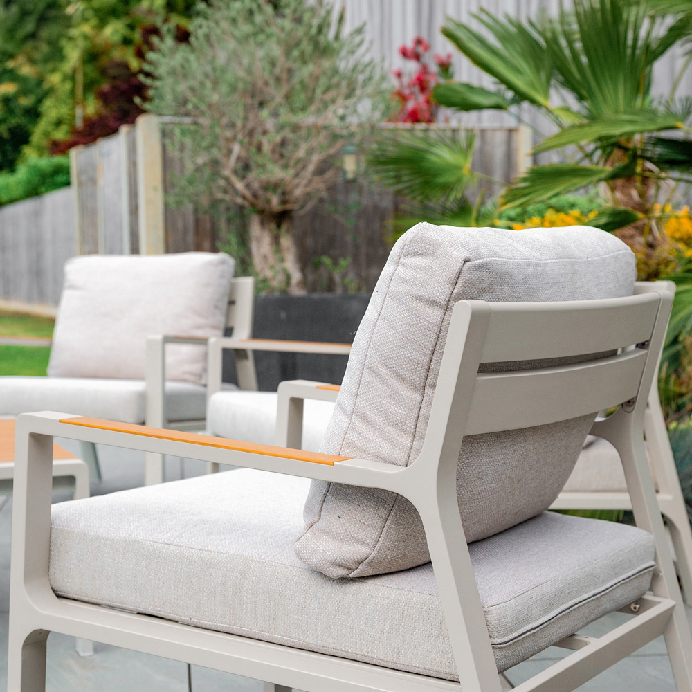Norfolk Collection Stratton Mocha and Beige Teak-Look 4 Seater Outdoor Lounge Set Image 6