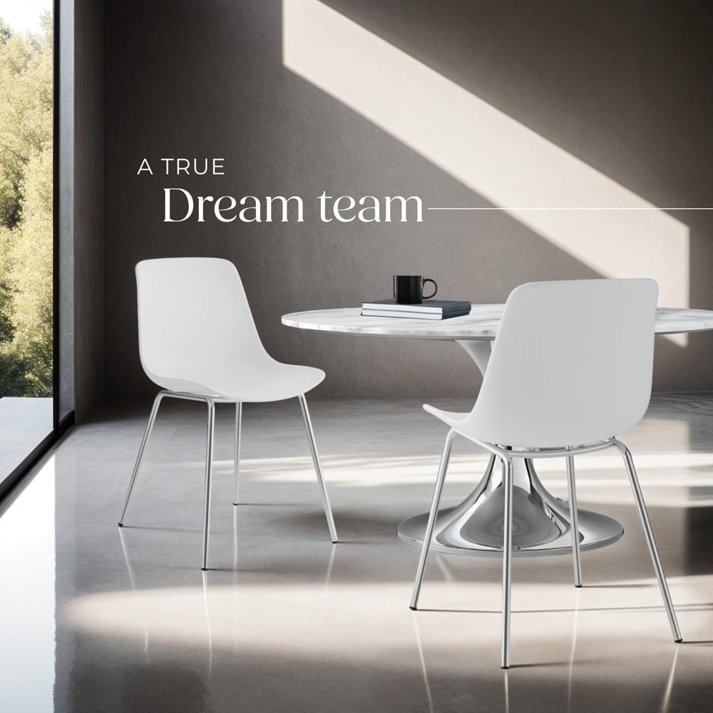 tectake Mave Set of 2 White and Chrome Dining Chair Image 8