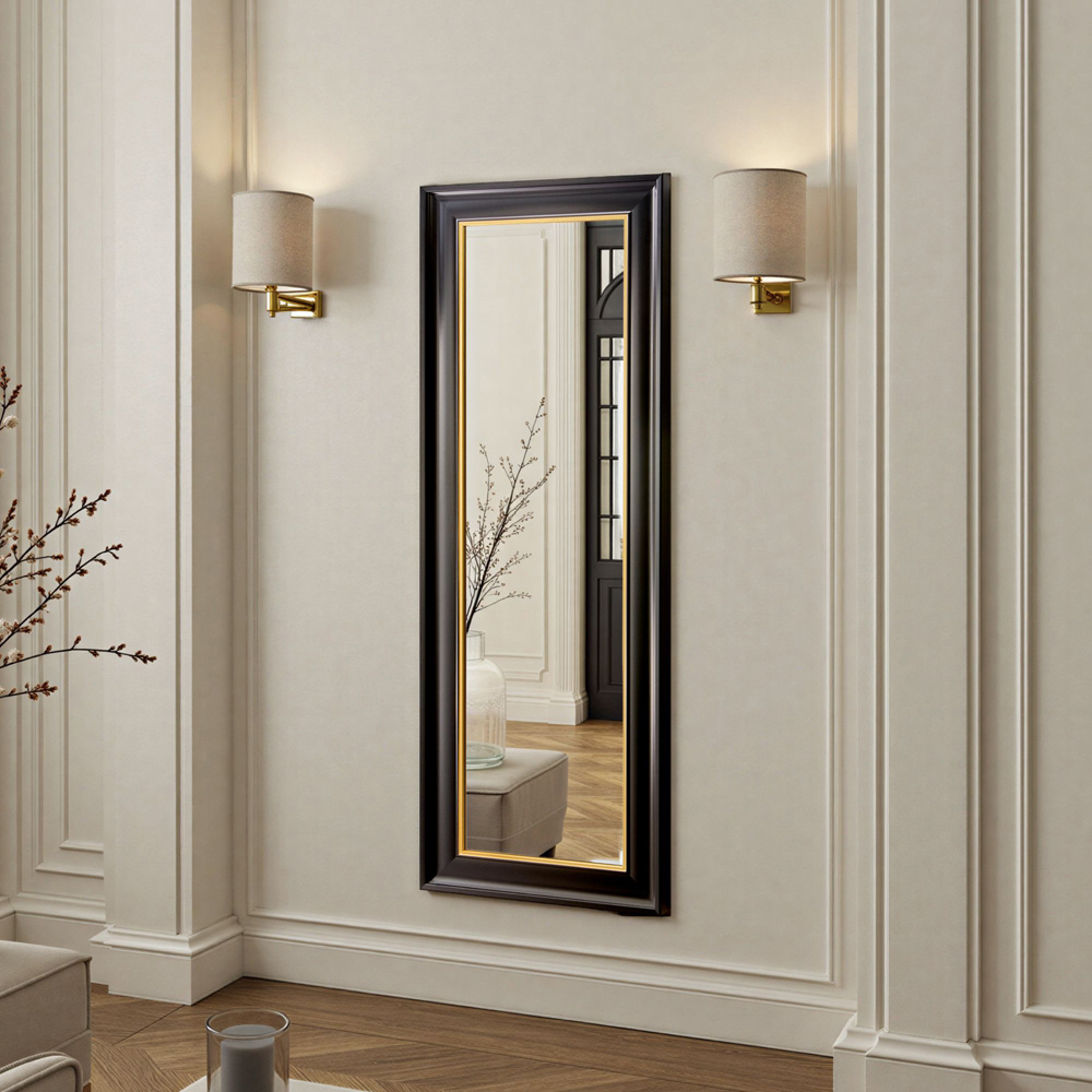 Yearn Georgian Black and Gold Bevelled Tall Wall Mirror 136 x 59.5cm Image 2