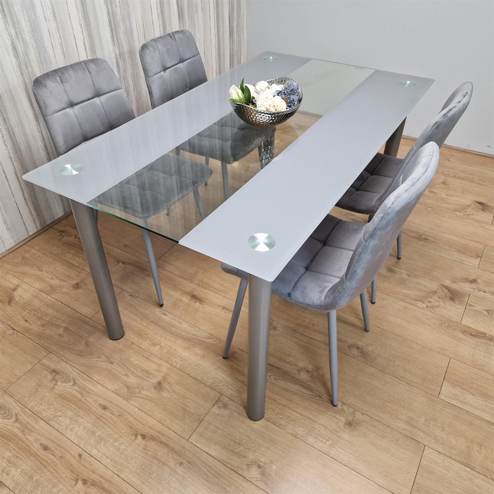 Portland 4 Seater Square Velvet Dining Table Set Grey Image 6