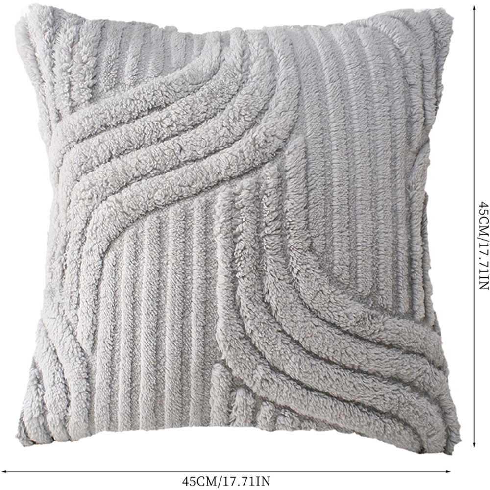 Living and Home Light Grey Minimalist Wavy Geometric Plush Throw Pillow Cover 45 x 45cm Image 8