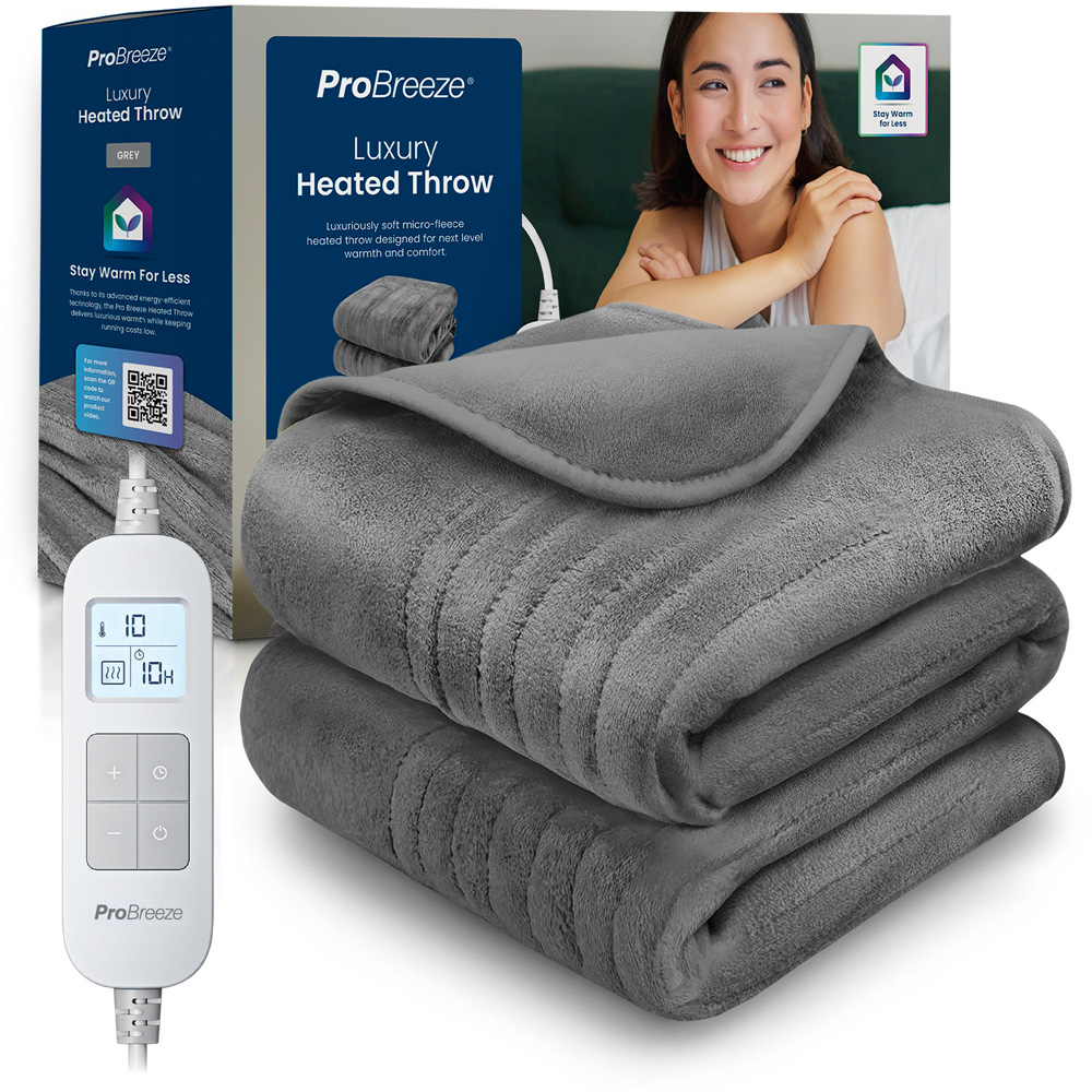 Pro Breeze Grey Fleece Electric Heated Throw Image 3
