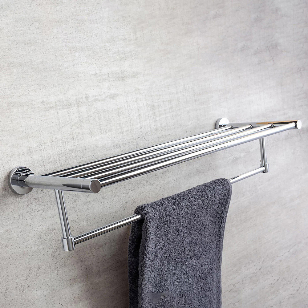 Nes Home Chrome Bathroom Towel Rack with Rail Image 2