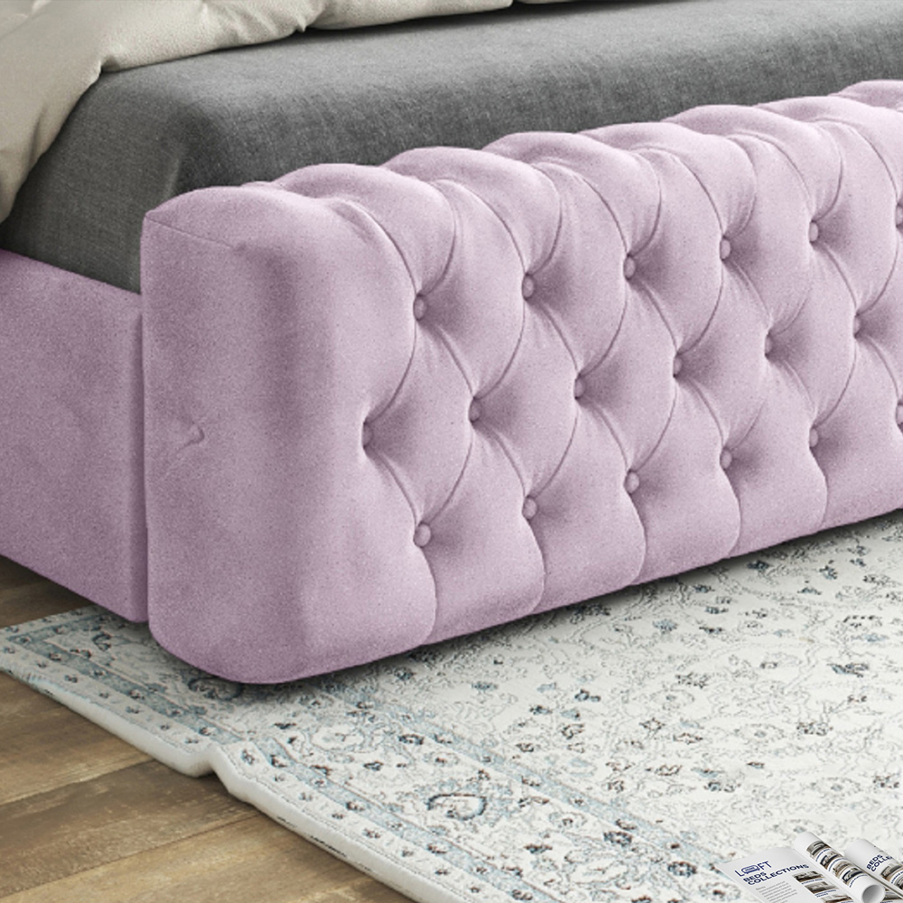 Marino Pink Super King Size Velvet Upholstered Bed Frame with Mirrored Headboard Image 4