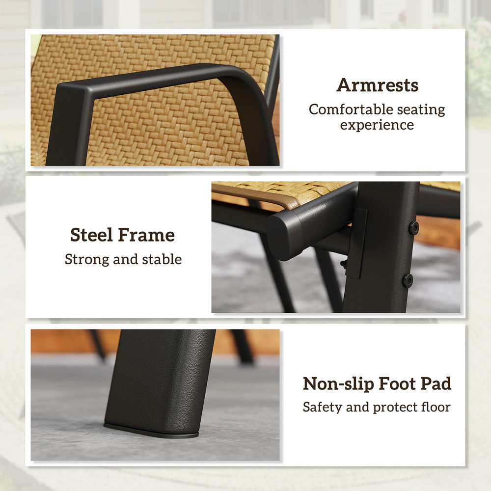 Outsunny Set of 4 Khaki Wicker Stackable Garden Chair Image 7