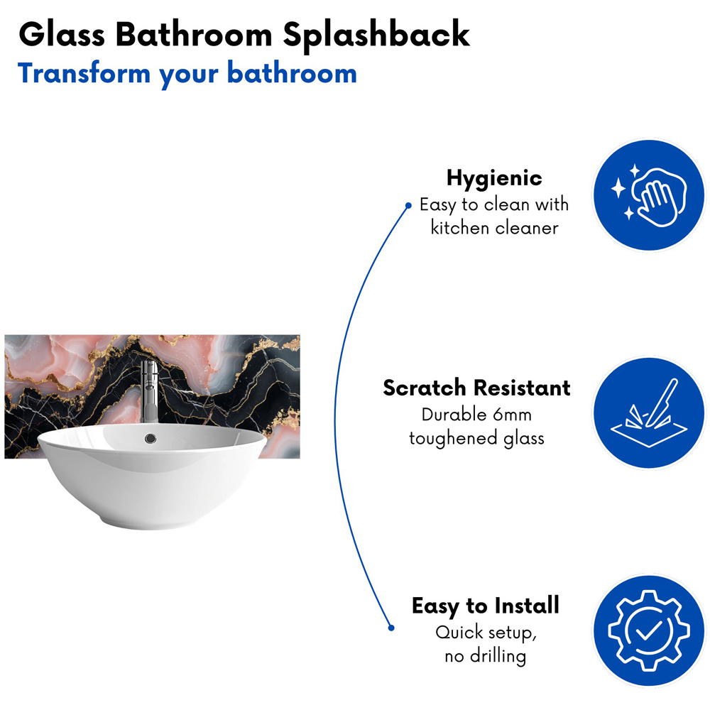 Warren Reed Designer Baby Pink and Black Marble Effect Bathroom Splashback 25 x 60cm Image 4