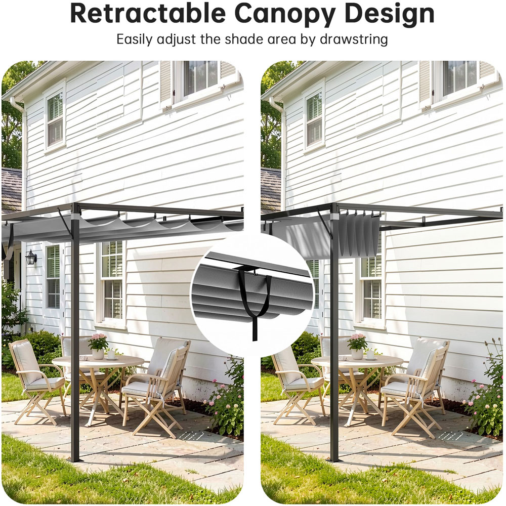 Rattrix 2.4 x 2.4m Grey Lean-to-Wall Metal Pergola with Retractable Canopy Image 5
