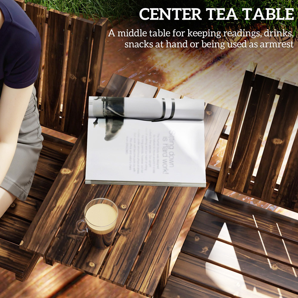 Outsunny 2 Seater Carbonised Wooden Garden Bench with Armrests Image 7