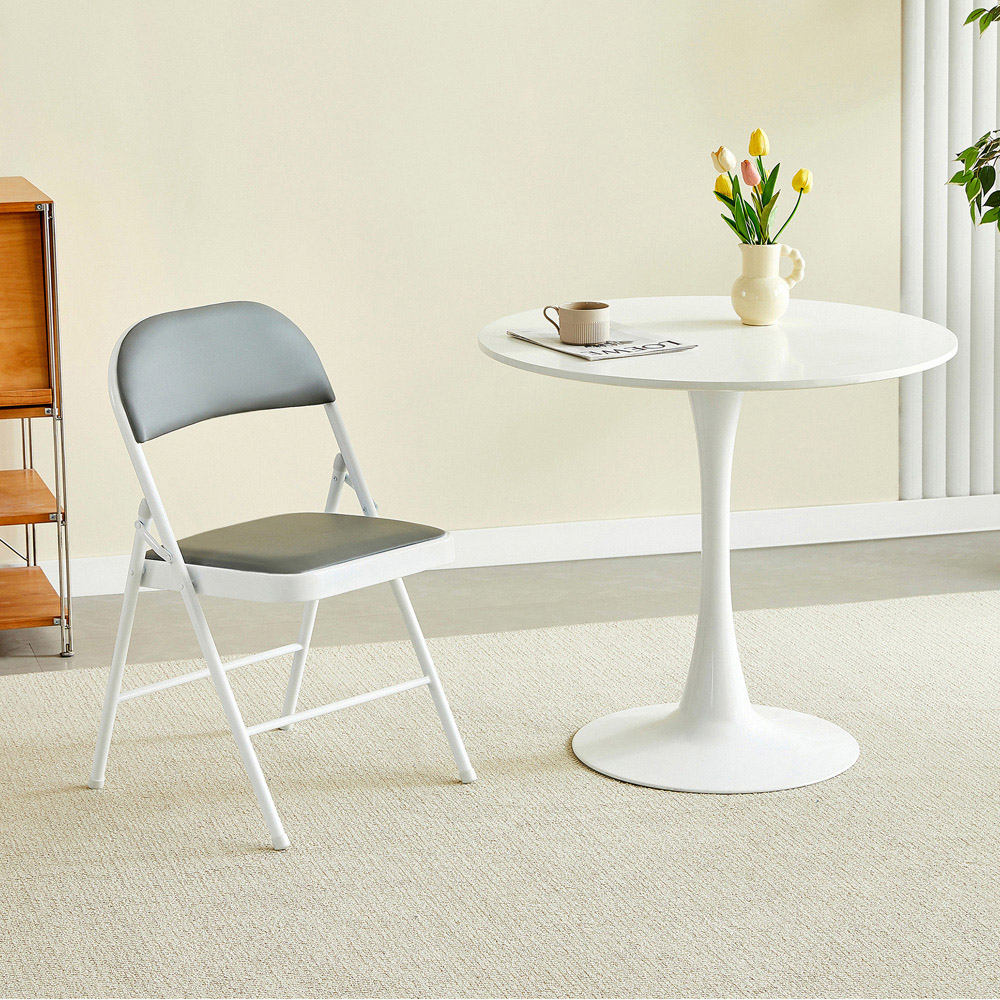 Grey Padded Folding Metal Dining Chairs Image 5