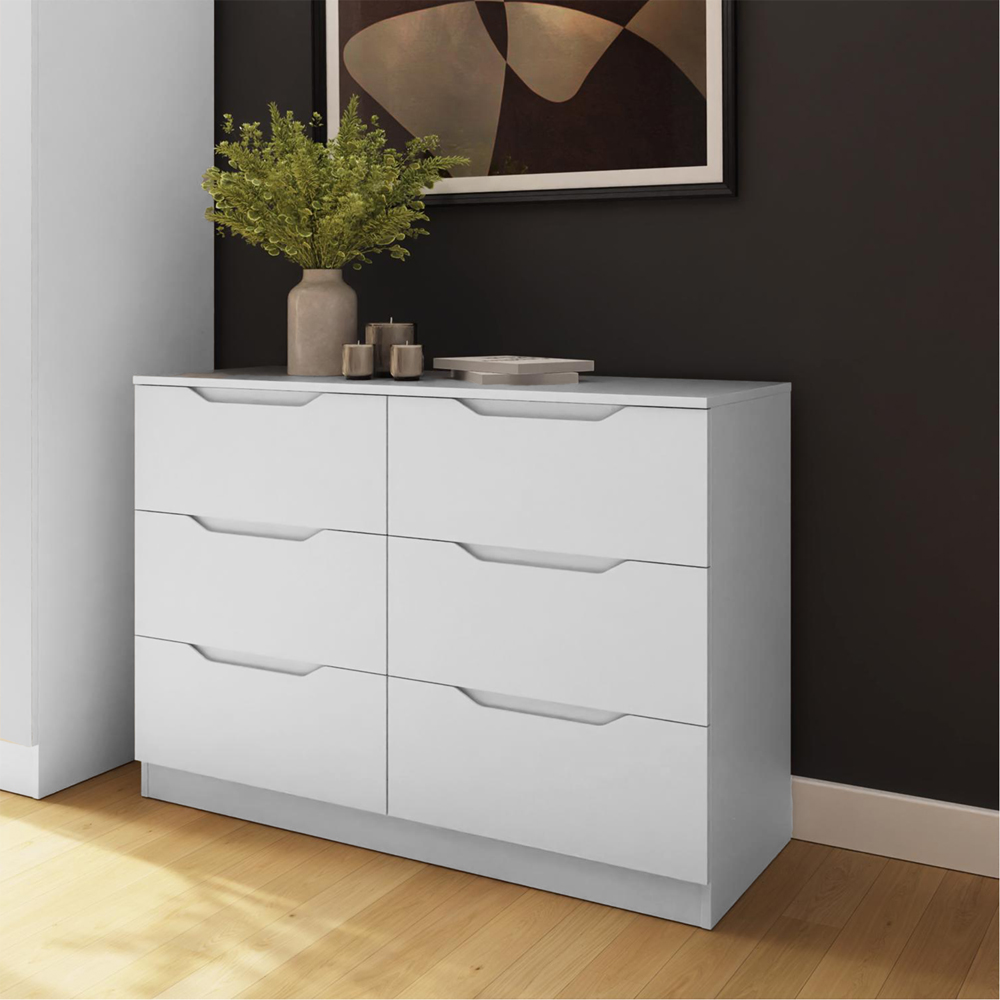 FWStyle Luno 6 Drawer White Modern Wide Chest of Drawers Image 6