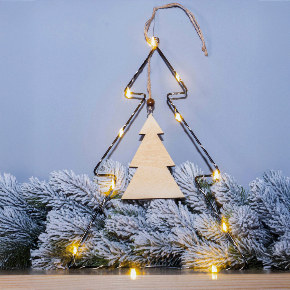 St Helens LED Metal Christmas Tree Decoration with Wooden Centre Image 6