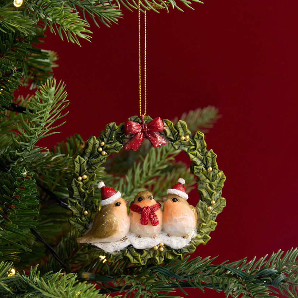 Robin Wreath Hanging DecorationGreen Image 3