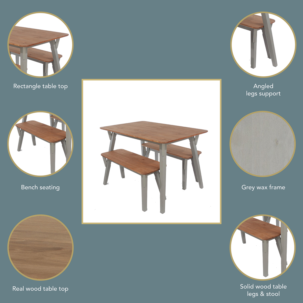 Core Products Corona 4 Seater Large Rectangular Dining Table Bench Set Grey Image 7