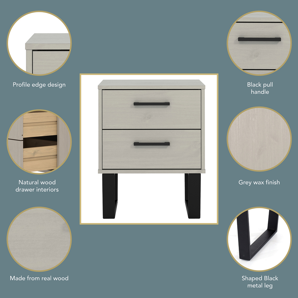 Core Products Texas 2 Drawer Grey Waxed Pine Bedside Cabinet Image 5