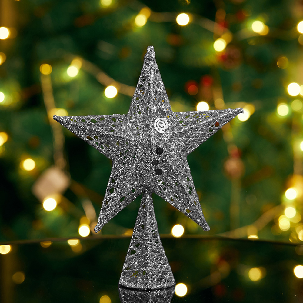 Living and Home Silver Star Wrought Iron Christmas Tree Topper 30cm Image 8